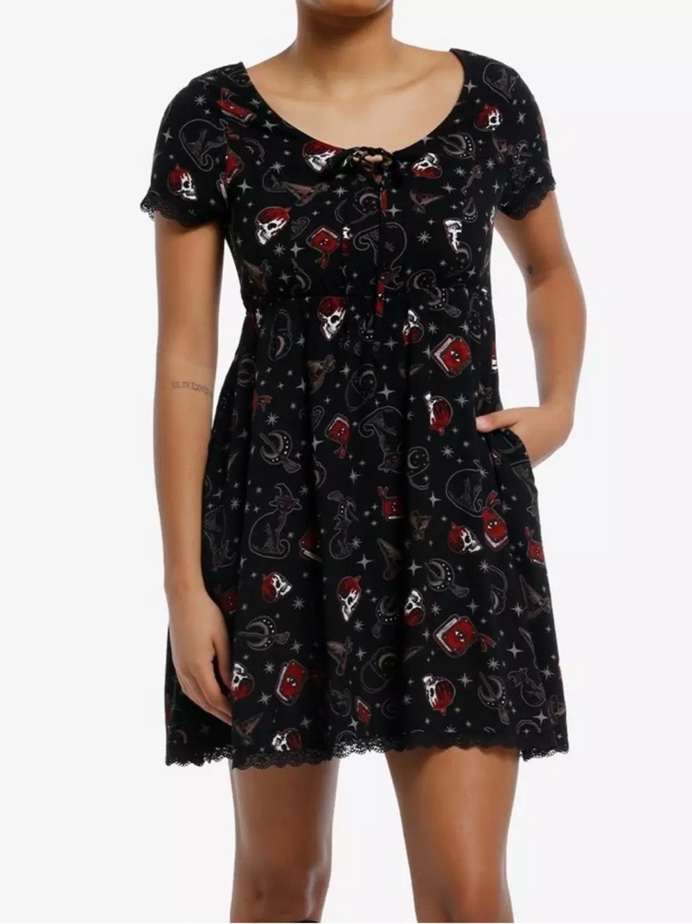 NWT Cosmic Aura With Witchy Icons Babydoll Mini Dress Size Medium